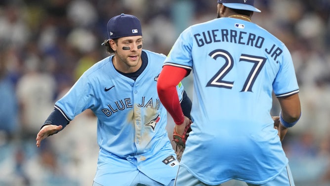 Ernie Clement and Vladimir Guerrero of the Toronto Blue Jays