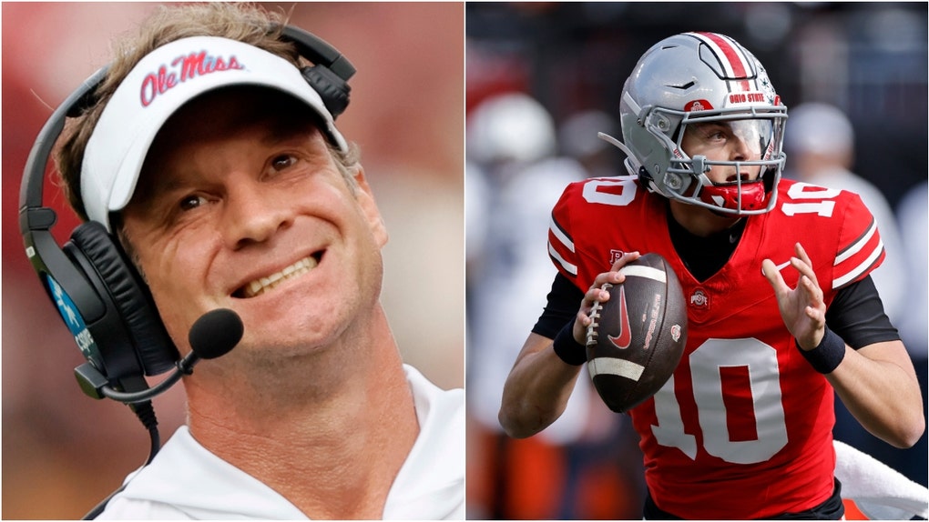 Ole Miss coach Lane Kiffin took a shot at the Big Ten with an unnecessary retweet targeting Ohio State and Indiana. What did the tweet say? (Photo by Brian Bahr/Getty Images and Photo by Joe Robbins/Icon Sportswire via Getty Images)