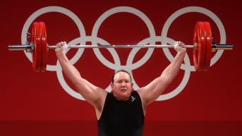 Transgender athlete Laurel Hubbard lifting weights