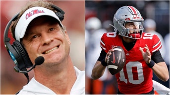 Ole Miss coach Lane Kiffin took a shot at the Big Ten with an unnecessary retweet targeting Ohio State and Indiana. What did the tweet say? (Photo by Brian Bahr/Getty Images and Photo by Joe Robbins/Icon Sportswire via Getty Images)