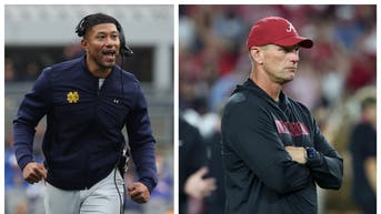 Notre Dame head coach Marcus Freeman and Alabama head coach Kalen DeBoer