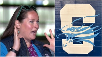 Michigan Rep. Carrie Rheingans and an Ann Arbor Skyline High School Logo