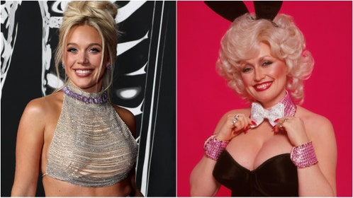 Megan Moroney channeled Dolly Parton's Playboy Bunny outfit for Halloween. (Photo by Harry Langdon/Getty Images and Photo by Catherine Powell/Getty Images for MTV)
