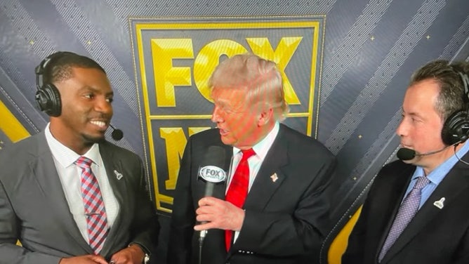 President Donald Trump joins FOX Sports for an interview in the third quarter of Detroit Lions at Washington Commanders on Nov. 9, 2025 (FOX Sports screenshot)