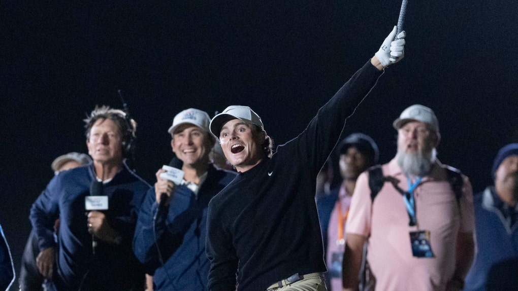 Luke Clanton hitting a golf shot during the Golf Channel Games