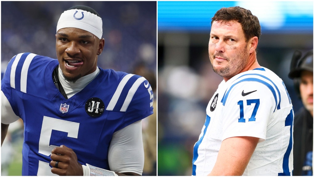 Side-by-side of Indianapolis Colts quarterbacks Anthony Richardson and Philip Rivers.