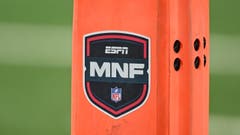 An ESPN Monday Night Football logo is seen on the side of a scoring pylon.
