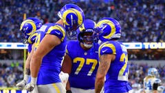 Los Angeles Rams players celebrate a touchdown against the Detroit Lions in Week 15.