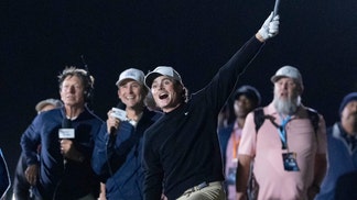 Luke Clanton hitting a golf shot during the Golf Channel Games