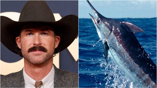 Riley Green battles 300 pound marlin in awesome fishing video. (Photo by Taylor Hill/WireImage via Getty Images and Getty Images Creatives)