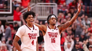 Texas Tech players Christian Anderson (4) and JT Toppin react to a play against Sam Houston