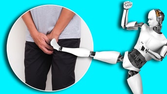 Robot kicking guy int he crotch