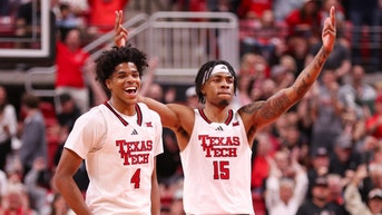 Texas Tech players Christian Anderson (4) and JT Toppin react to a play against Sam Houston