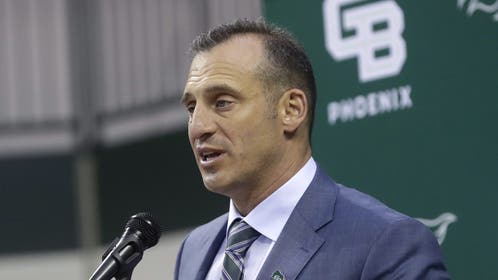 Green Bay head coach Doug Gottlieb speaks during a news conference.