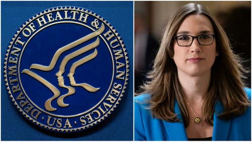 Side-by-side of Department of Heath and Human Services logo and Rep. Sarah McBride.