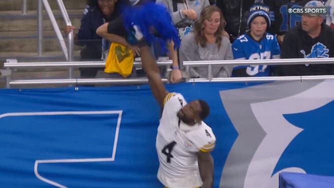Pittsburgh Steelers WR DK Metcalf appears to throw a punch at a Detroit Lions fan during NFL Week 16.