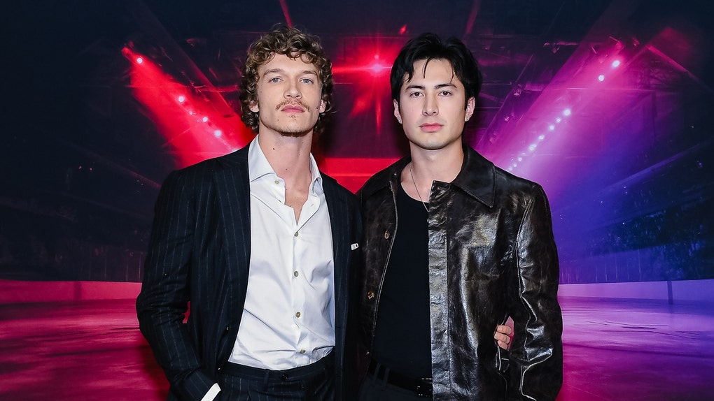 Connor Storrie and Hudson Williams at the premiere of "Heated Rivalry" at TIFF Lightbox.  