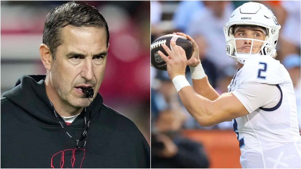 Has Wisconsin coach Luke Fickell's seat cooled after signing transfer quarterback Colton Joseph? Will the Badgers fire Fickell in 2026 or will he have a better season? (Photo by Isaiah Vazquez/Getty Images and Photo by John Fisher/Getty Images)