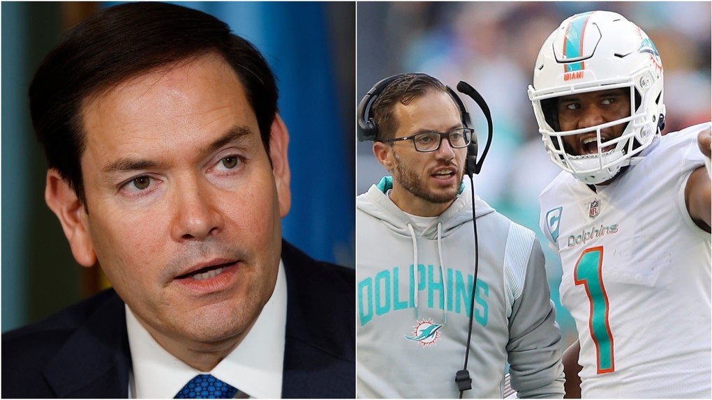 Marco Rubio rules out becoming the coach of the Dolphins. (Photo by Kevin Dietsch/Getty Images and Photo by Megan Briggs/Getty Images)