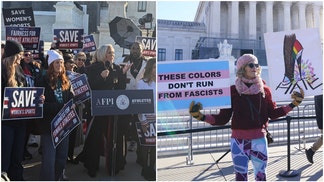 Side-by-side of protesters outside the Supreme Court.