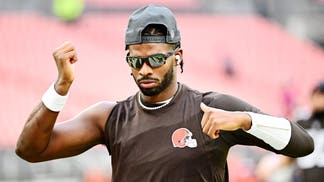 Cleveland Browns quarterback Shedeur Sanders warms up before the game against the San Francisco 49ers at Huntington Bank Field.