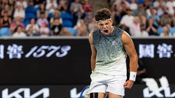 Ben Shelton celebrating at the Australian Open