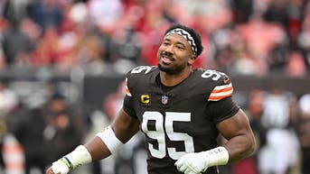 Myles Garrett of the Cleveland Browns smiling