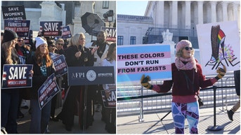Side-by-side of protesters outside the Supreme Court.