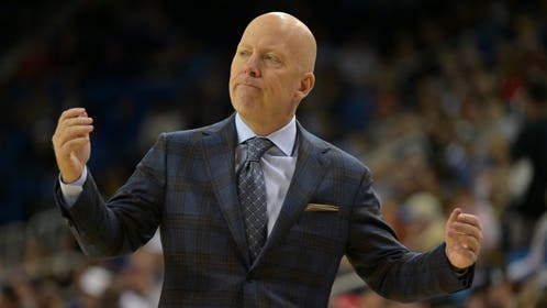UCLA Bruins head coach Mick Cronin reacts after a play in the first half against the Maryland Terrapins at Pauley Pavilion.