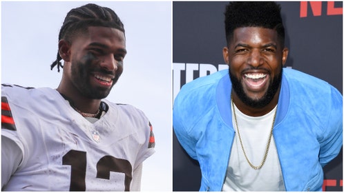 Side by side of Shedeur Sanders and Emmanuel Acho.