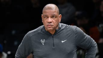 Milwaukee Bucks Head Coach Doc Rivers looks on during the first half of a game.