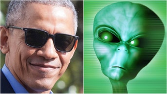 Former President Barack Obama clarified his claim that aliens are real. He made the claim during an interview with Brian Cohen. Are aliens real? (Credit: Photo by Zach Gibson/Getty Images and Getty Images Creatives)