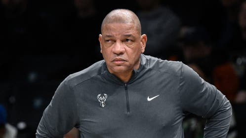 Milwaukee Bucks Head Coach Doc Rivers looks on during the first half of a game. 