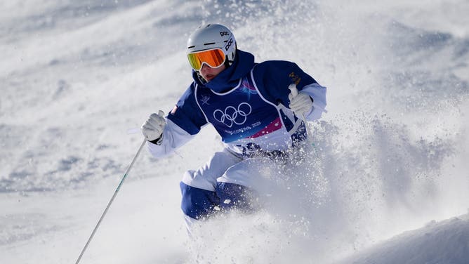 Elis Lundholm of Team Sweden participates in Freestyle Skiing Moguls Training on day one of the Milano Cortina 2026 Winter Olympic games at Livigno Air Park.