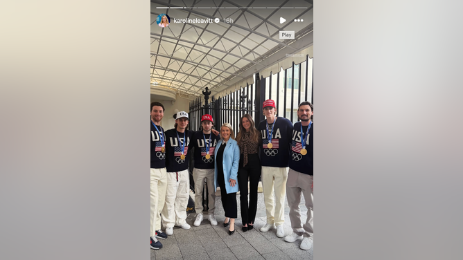 The USA men's hockey team met with President Donald Trump on Tuesday. (Credit: Karoline Leavitt Instagram Story)
