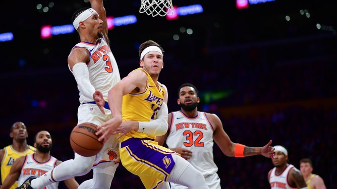 The New York Knicks host the Los Angeles Lakers at Madison Square Garden Sunday, February 1. (Photo credit: Gary A. Vasquez-Imagn Images)
