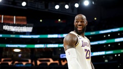 LeBron James laughing on the court