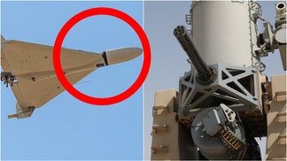 Drone shoot down footage (Photo by ANONYMOUS/Middle East Images/AFP via Getty Images and U.S. Government/Public Domain/U.S. Army Photo by Pvt. Jordan Foster/https://www.dvidshub.net/image/9279925/taskforce-defender-conducts-pre-action-calibration-fire-training-exercise)