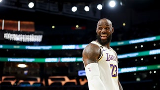 LeBron James laughing on the court