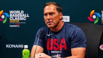 Manager Mark DeRosa of Team USA talks to media during 2026 World Baseball Classic.