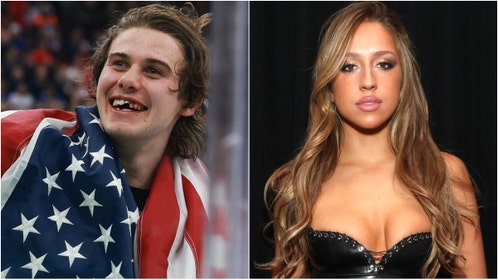 Jack Hughes, Tate McRae (Photo by Elsa/Getty Images and Photo by Phillip Faraone/Getty Images for W Magazine)