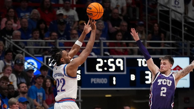 The TCU Horned Frogs and Kansas Jayhawks meet Thursday in the 2026 Big XII Tournament at T-Mobile Center in Kansas City, Missouri. (Photo credit: Denny Medley-Imagn Images)