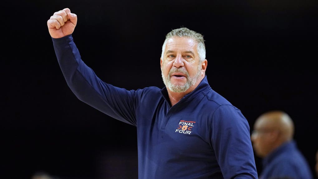 Auburn Tigers head coach Bruce Pearl during a practice session for the Final Four of the 2025 NCAA tournament at Alamodome.