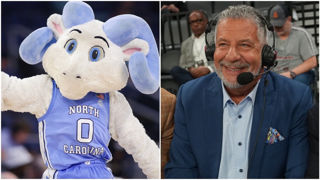 Side-by-side of North Carolina Tar Heels mascot and former Auburn head basketball coach Bruce Pearl.
