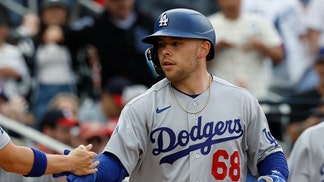 Los Angeles Dodgers catcher Dalton Rushing celebrates after hitting a two run home run against the Washington Nationals during a game at Nationals Park.