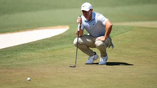 Rory McIlroy putting at Augusta National during the Masters