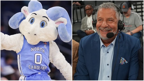 Side-by-side of North Carolina Tar Heels mascot and former Auburn head basketball coach Bruce Pearl.
