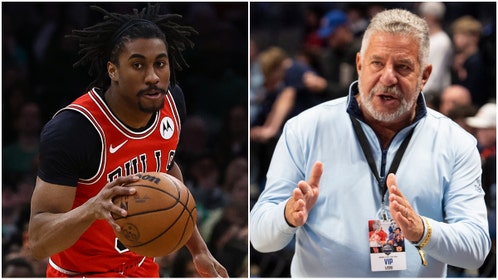 Side-by-side of NBA player Jaden Ivey in a Bulls uniform and former Auburn basketball head coach Bruce Pearl.