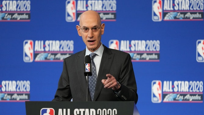 NBA commissioner Adam Silver speaks to the media during a press conference before 2026 NBA All Star Saturday Night at Intuit Dome in Los Angeles. 